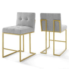 Modway Privy Gold Stainless Steel Upholstered Fabric Counter Stool - Gold Light Grey - Set of 2-Glam Deco Kitchen Counter Stool Set of 2