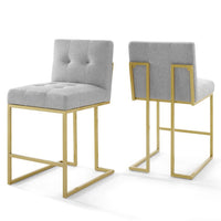 Modway Privy Gold Stainless Steel Upholstered Fabric Counter Stool - Gold Light Grey - Set of 2-Glam Deco Kitchen Counter Stool Set of 2