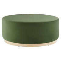 Modway Tilden Large 38" Round Performance Velvet Upholstered Ottoman - Moss Green/Natural-Performance Velvet Upholstery