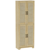 HOMCOM 67" H Kitchen Pantry Cabinet with 4 Rattan Doors and Adjustable Shelves - Oak-6-tier shelves provide ample storage, maximizing space 