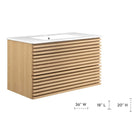 Modway Render 36" Wall-Mount Bathroom Vanity - Oak/White-Wall-Mount Design