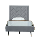 Manhattan Comfort Crosby 81.1" Modern Velvet Upholstered Twin-Size Bed - Grey-Mid-Century Modern Twin Bedframe with Headboard for Bedroom Use