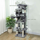PawHut 69" Cat Tree Tower with 2 Condos - Dark Grey-Sisal posts and hanging balls satisfy scratching and hunting instincts 