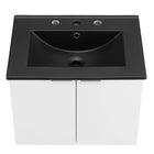 Modway Maybelle 24" Wall-Mount Bathroom Vanity - White/Black-L-Shaped Metal Pulls