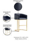 Manhattan Comfort Louvre 20" Mid-Century Modern Leatherette Upholstered Counter Stool - Black and Titanium Gold - 3 Pack-Tight Back Design Seat On Top of Geometric Base