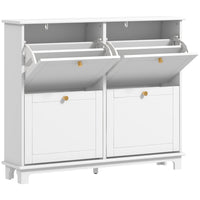 HOMCOM Narrow Shoe Cabinet with 4 Flip Drawers & 5 Legs for Entryway - White-Modern style, solid colour finish and gold handles enhance aesthetic appeal
