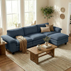 HOMCOM L-Shaped Sectional Couch with Deep Seat and Ottoman - Blue-Wrapped in soft corduroy fabric, offering a cozy and retro esthetic 
