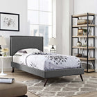 Modway Amaris Fabric Twin Platform Bed with Round Splayed Legs - Grey-Ten Wood Support Slats 