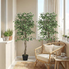 Outsunny 5.3 ' Potted Artificial Ficus Tree - Green - 2 Pack-Low maintenance required 