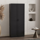 Manhattan Comfort Cornelia 29.61" Modern 7-Shelf Storage Closet - Black-Sleek vertical rectangular door panels with black metal handles