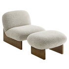 Modway Loyal Boucle Fabric Accent Chair and Ottoman Set - River Rock Walnut-Chair and Ottoman 2 Piece Set