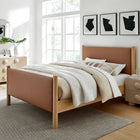 Modway Maven Queen Size Vegan Leather Upholstered Platform Bed - Tan Oak-Vegan Leather