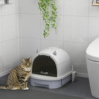 PawHut Enclosed Cat Litter Box with Lid and Scoop - Grey-Easy-to-clean bottom drawer simplifies maintenance 