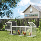 PawHut Wooden Chicken Coop with Extra Large Run and Slide-Out Tray - White-Nesting box accommodates multiple chickens 