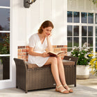 Outsunny 2-In-1 Patio Wicker Storage Bench with Handles and Cushion - Tan-Outdoor-ready hand-woven PE rattan wicker, reinforced with a strong, powder-coated steel frame