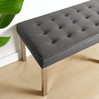 Modway Loft Tufted Vegan Leather Bench - Silver/Grey-Biscuit Tufting