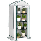 Outsunny 4 Tier Mini Greenhouse with Screen Roof - White- Double-layer roof design enhances ventilation and blocks small animals
 