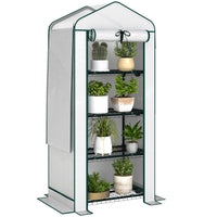 Outsunny 4 Tier Mini Greenhouse with Screen Roof - White- Double-layer roof design enhances ventilation and blocks small animals
 