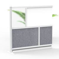 Luxor Modular Wall Extension with Whiteboard - 53" W x 48" H - Segmented Grey Frame, Frosted Acrylic, Cool Grey PET-Creates semi permanent privacy in shared spaces