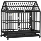 PawHut 49" Heavy Duty Dog Crate with Removable Tray and Doors - Black-Heavy steel ensures durability and security for your pet 