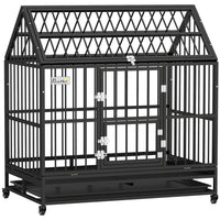 PawHut 49" Heavy Duty Dog Crate with Removable Tray and Doors - Black-Heavy steel ensures durability and security for your pet 