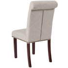 Flash Furniture HERCULES Series Beige Fabric Parsons Chair with Rolled Back, Accent Nail Trim & Walnut Finish-Button Tufted Rolled Back
