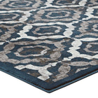 Modway Kalinda Rustic Vintage Moroccan Trellis Area Rug - 8 ft W x 10 ft L - Ivory Moroccan Blue/Brown-Stain Resistant / Easy To Clean