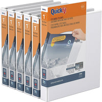 QuickFit View Binder - Round Ring - 1" - White - 6 Pack-Round Ring View, White, 200 Sheet Capacity, 1"