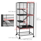 PawHut 53.5" H 4-Tier Rolling Small Animal Cage with Removable Tray and Storage Shelf - Grey-Ramps, water bottle and food bowl included 