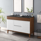 Modway Render 48" Double Sink Bathroom Vanity - White/Walnut/Black-Walnut Grain Vanity