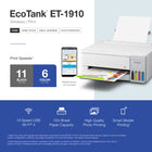 Epson EcoTank ET-1910 Wireless Colour Supertank Printer - White-High 5760 x 1440 dpi print resolution for exceptional photos and text, enjoy amazing image quality on a wide range of media 