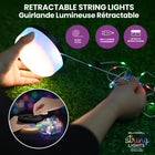 Bell+Howell 32' Retractable Outdoor LED Colour Portable String Lights-32 ft light strand: 32 ft led string light length for decorating tents, balconies, pergolas, dorm rooms, bedrooms, backyard seating, and holiday displays