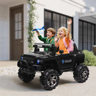 Aosom 12V 2-Seater Kids Ride-On Police Truck - Black-Four wheels with spring suspension for a smooth ride 