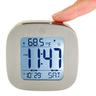 Marathon Compact Alarm Clock with Temperature and Date - Graphite Grey (CL030058GG)-Digital desktop/alarm clock with snooze function displays time, calendar and indoor temperature.
