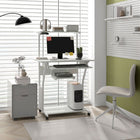 HOMCOM 31.5" Computer Desk - White-Sliding keyboard tray with a movable rack underneath