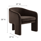 Modway Greer Performance Velvet Upholstered Accent Armchair - Chocolate Brown-Stain-Resistant Upholstery