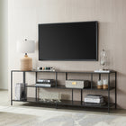 Hudson&Canal Winthrop TV Stand with Metal Shelves for TV's up to 75" - Blackened Bronze-Constructed of sturdy metal materials in a handcrafted Blackened Bronze finish
