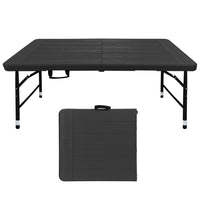 Homy Casa 4 ft Wood-Grain Portable Plastic Foldable Table with 4 adjustable Heights  - Black-The black wood-grain top gives a clean modern look