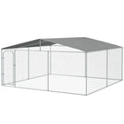 PawHut Outdoor Heavy Duty Dog Kennel - 15.1' x 15.1' x 7.5' - Silver-The enclosed dog kennel offers ample room for your pet to exercise and play 