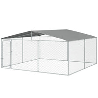 PawHut Outdoor Heavy Duty Dog Kennel - 15.1' x 15.1' x 7.5' - Silver-The enclosed dog kennel offers ample room for your pet to exercise and play 