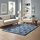 Modway Kalinda Rustic Vintage Moroccan Trellis Area Rug - 5 ft W x 8 ft L - Beige Moroccan Blue/Ivory-Tight Low Pile Weave