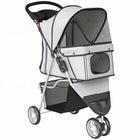 PawHut Deluxe 3-Wheel Pet Stroller with Brake, Canopy, Cupholders - Grey-Lightweight, foldable design simplifies storage and transport
