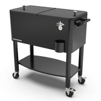 Permasteel 80 qt Rolling Patio Cooler with Divider & Shelf - Black-Spacious 80 quart capacity provides generous storage for up to 110 12oz cans, plus ice