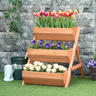 Outsunny 3-Tier Wood Planter Boxes - 29.5" L x 26" W x 29.9" H - Brown-Drainage holes on the bottom to prevent water build-up 