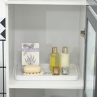 Kleankin 75" Tall Bathroom Cabinet with Two Cupboards and Matte Glass Doors - White and Grey-Materials: MDF, Tempered Glass