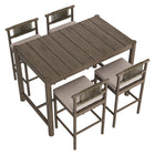 Modway Eleni 5-Piece Outdoor Teak Wood Bar Set - Weathered Grey Pebble-Non-Marking Foot Caps