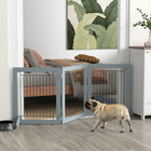 PawHut Folding Freestanding Pet Gate with 2 Support Feet - Grey-Consists of three plates, fixed together with strong hinges 