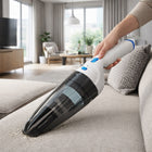 Panni 8V Cordless Hand Vacuum with Crevice Tool, Dusting Attachment and Wide Dusting Brush - White-Lightweight. Weighs 1.84 lbs and is compact enough to tackle tough hard-to-reach areas
