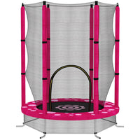 Qaba 55" Toddler Trampoline with Safety Enclosure - Pink-Wear-resistant jump pad features a cute, engaging pattern 