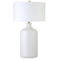 Hudson&Canal Sloane 29" Tall Ceramic Table Lamp with Fabric Shade - Matte White/White-Transitional design for your living room, workspace, or bed side table